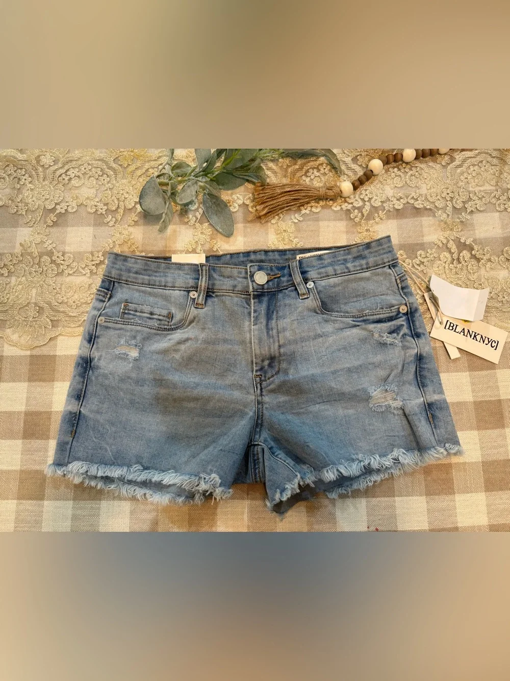 BlankNYC The Astor Cutoff Shorts NWT Size 27 Organic Cotton Distressed Denim